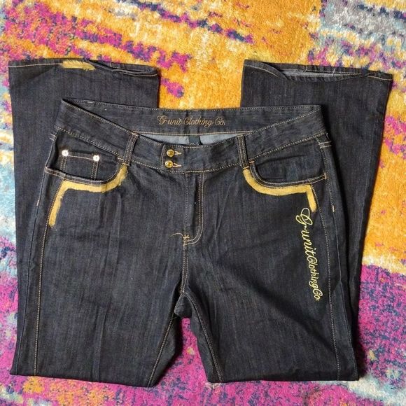 G-Unit Y2K Embroidered High Rise Flare Bottom Vintage Denim Jeans - Picture 1 of 15